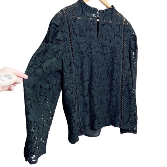 New with Tags Expess Women's Lace Puff Long Sleeve Top Black Mock Neck Blouse - Picture 11 of 16